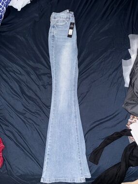 Fashion Nova Light Blue High-Rise Flare Jeans